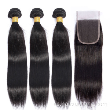 Remy Cabello Extensión del cabello humano Cutícula Extensión de la trama alineada Brasil Brasileño Virgen Brasil Bundles de cabello liso con cierre frontal